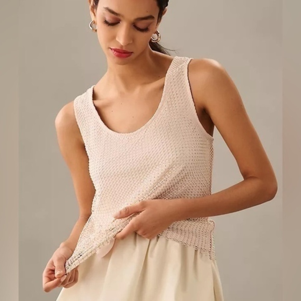 Anthropologie Sunday in Brooklyn womens Rhinestone Mesh Tank tops size XL - Picture 4 of 13